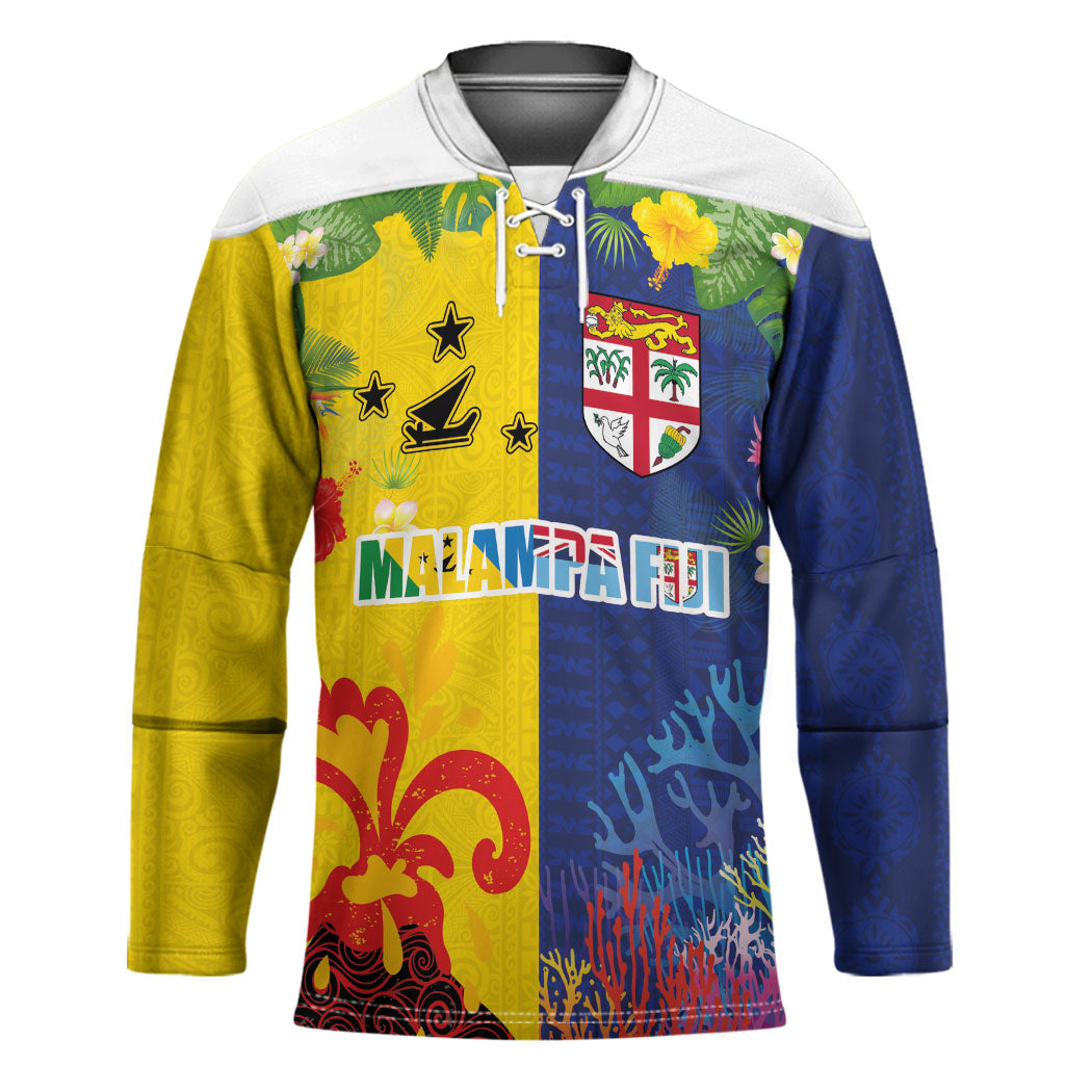 Malampa Fiji Day Hockey Jersey Volcano and Coral Reef with Culture Patterns Split Style