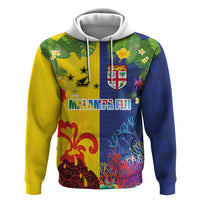 Malampa Fiji Day Hoodie Volcano and Coral Reef with Culture Patterns Split Style