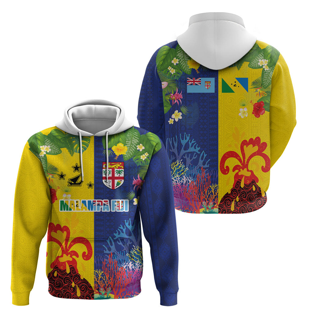 Malampa Fiji Day Hoodie Volcano and Coral Reef with Culture Patterns Split Style