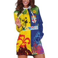 Malampa Fiji Day Hoodie Dress Volcano and Coral Reef with Culture Patterns Split Style