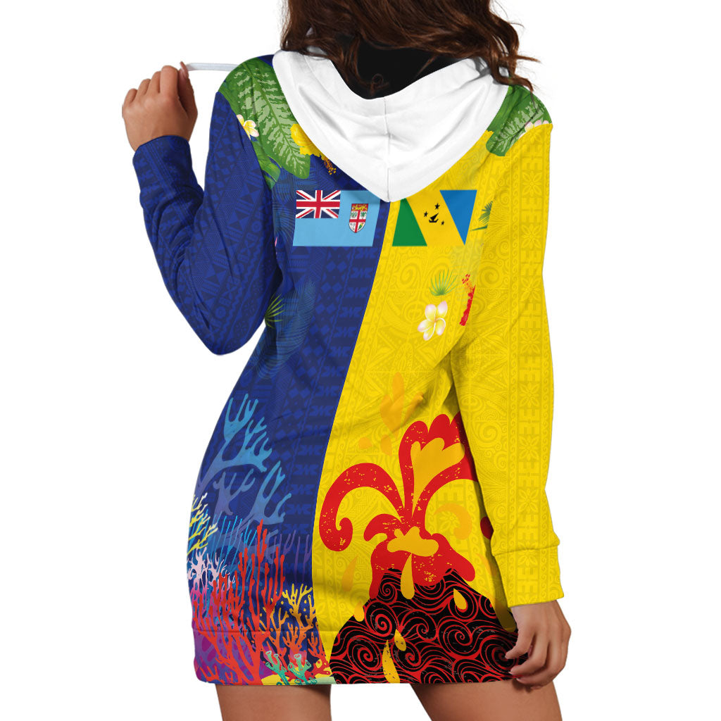 Malampa Fiji Day Hoodie Dress Volcano and Coral Reef with Culture Patterns Split Style