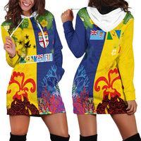 Malampa Fiji Day Hoodie Dress Volcano and Coral Reef with Culture Patterns Split Style