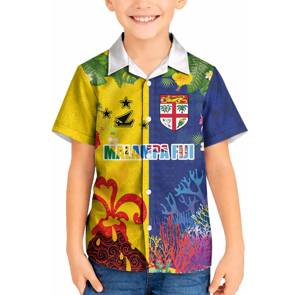 Malampa Fiji Day Kid Hawaiian Shirt Volcano and Coral Reef with Culture Patterns Split Style