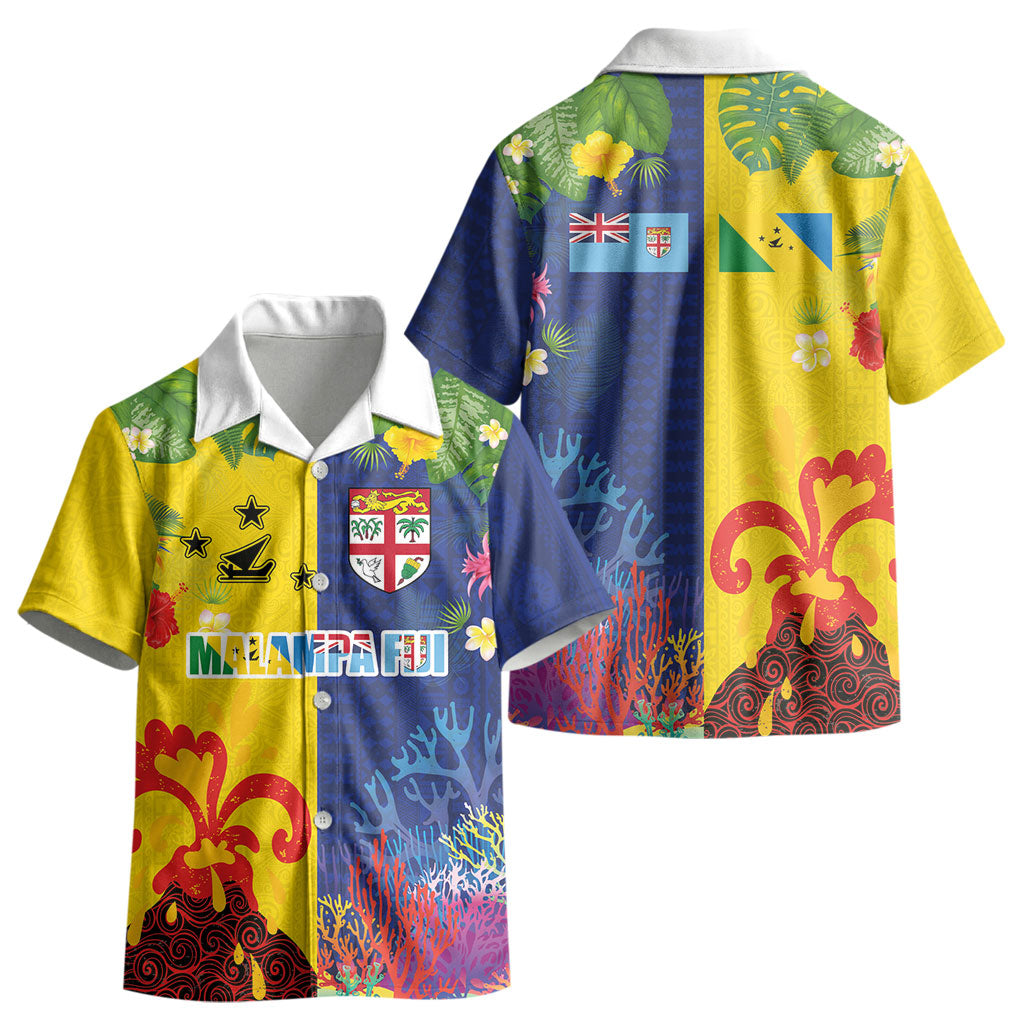 Malampa Fiji Day Kid Hawaiian Shirt Volcano and Coral Reef with Culture Patterns Split Style
