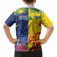 Malampa Fiji Day Kid Hawaiian Shirt Volcano and Coral Reef with Culture Patterns Split Style