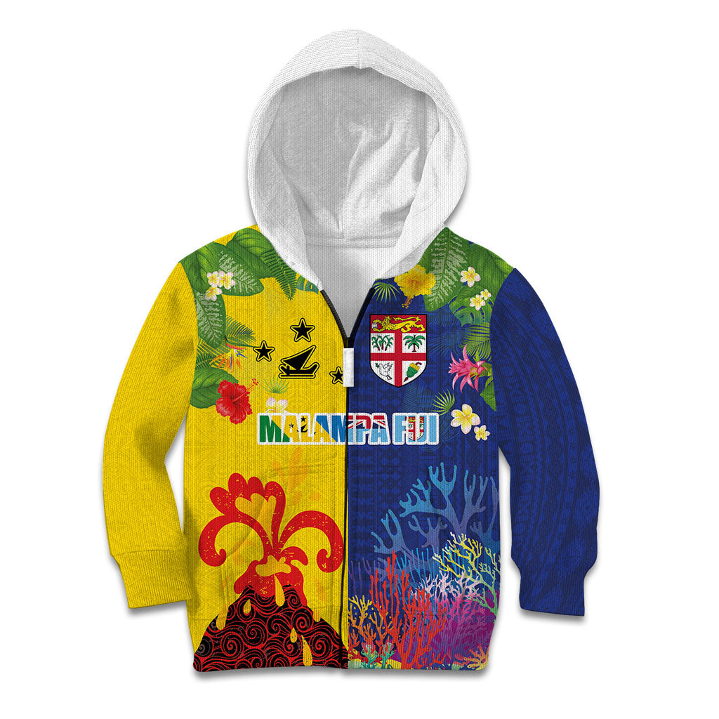 Malampa Fiji Day Kid Hoodie Volcano and Coral Reef with Culture Patterns Split Style
