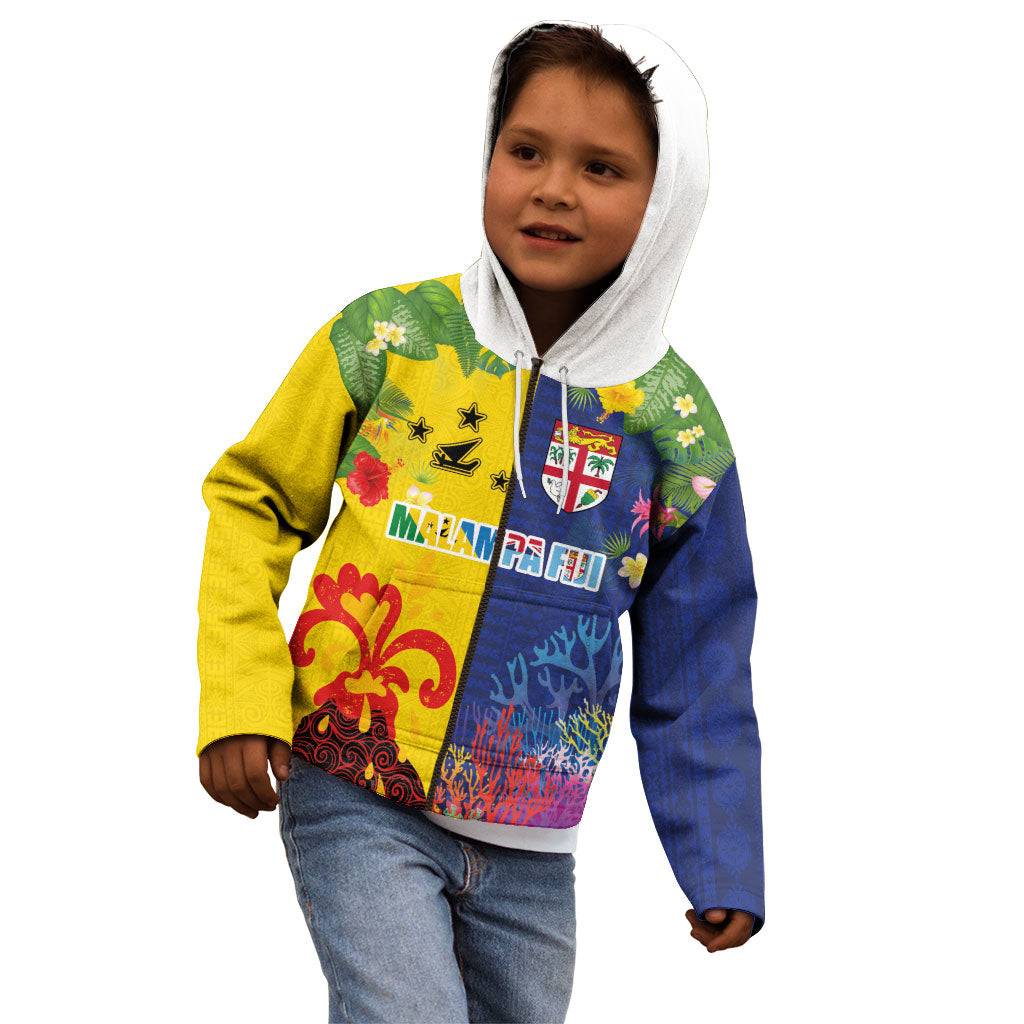 Malampa Fiji Day Kid Hoodie Volcano and Coral Reef with Culture Patterns Split Style