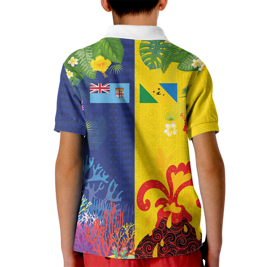 Malampa Fiji Day Kid Polo Shirt Volcano and Coral Reef with Culture Patterns Split Style