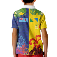 Malampa Fiji Day Kid Polo Shirt Volcano and Coral Reef with Culture Patterns Split Style