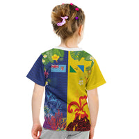 Malampa Fiji Day Kid T Shirt Volcano and Coral Reef with Culture Patterns Split Style