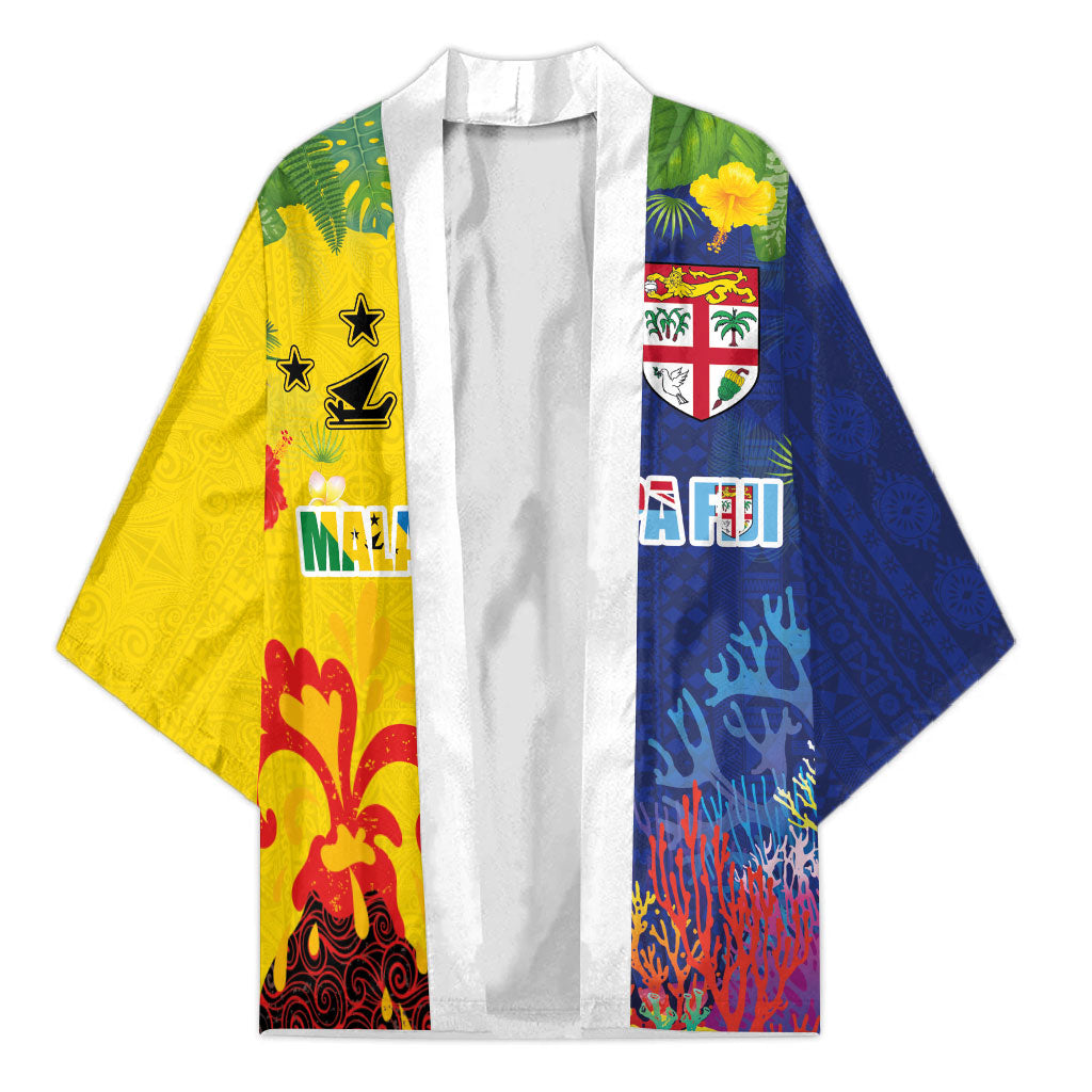 Malampa Fiji Day Kimono Volcano and Coral Reef with Culture Patterns Split Style