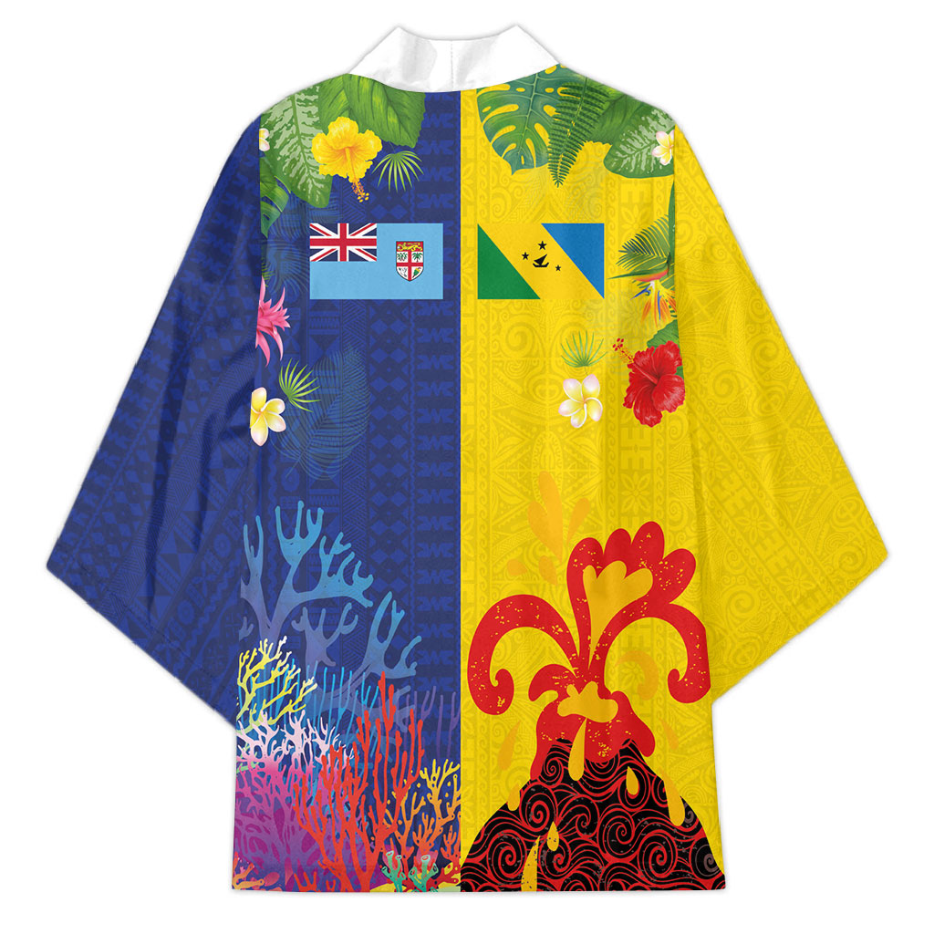 Malampa Fiji Day Kimono Volcano and Coral Reef with Culture Patterns Split Style