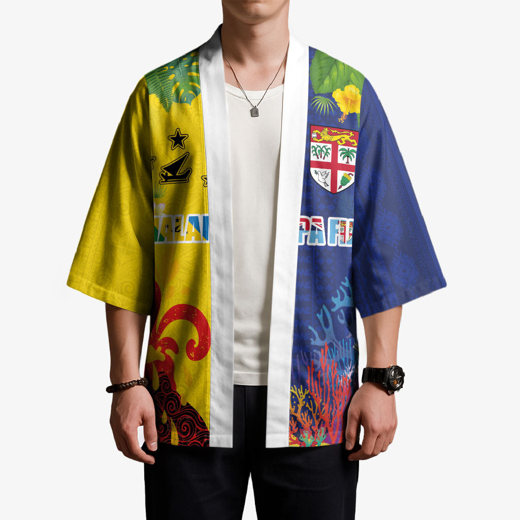 Malampa Fiji Day Kimono Volcano and Coral Reef with Culture Patterns Split Style