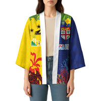 Malampa Fiji Day Kimono Volcano and Coral Reef with Culture Patterns Split Style