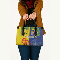 Malampa Fiji Day Leather Bag Volcano and Coral Reef with Culture Patterns Split Style