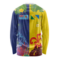 Malampa Fiji Day Long Sleeve Shirt Volcano and Coral Reef with Culture Patterns Split Style
