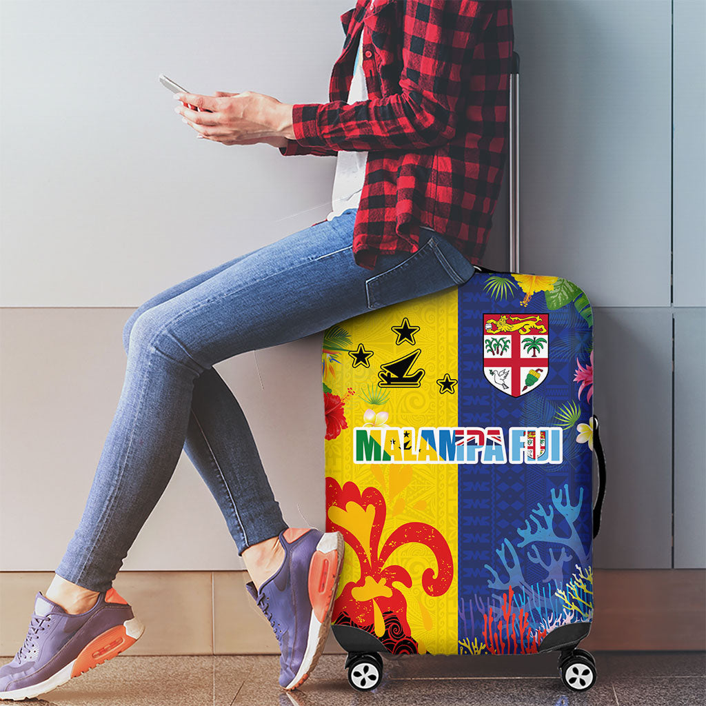 Malampa Fiji Day Luggage Cover Volcano and Coral Reef with Culture Patterns Split Style