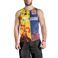 Malampa Fiji Day Men Tank Top Volcano and Coral Reef with Culture Patterns Split Style