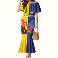 Malampa Fiji Day Mermaid Dress Volcano and Coral Reef with Culture Patterns Split Style