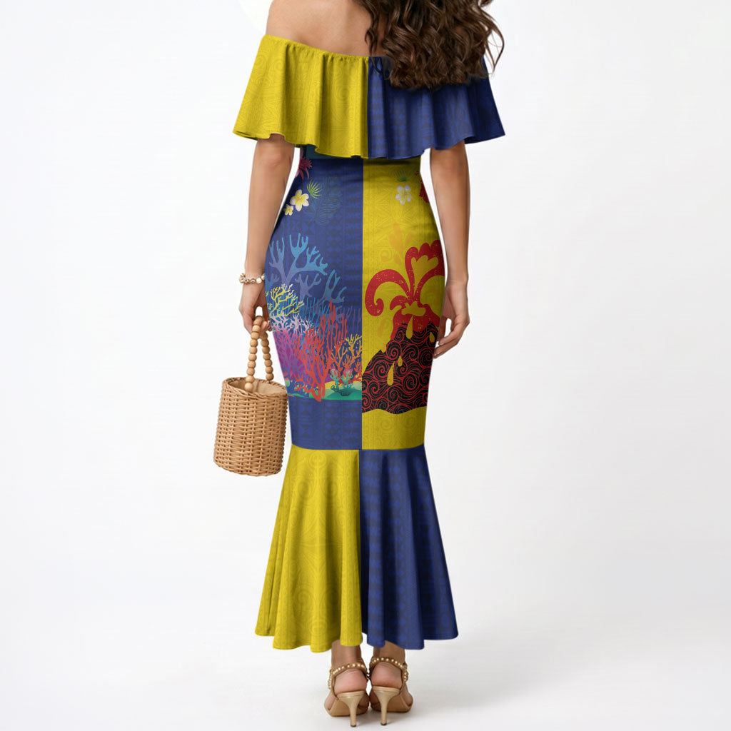 Malampa Fiji Day Mermaid Dress Volcano and Coral Reef with Culture Patterns Split Style