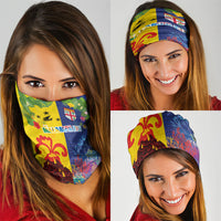 Malampa Fiji Day Neck Gaiter Volcano and Coral Reef with Culture Patterns Split Style