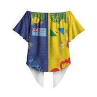Malampa Fiji Day Off Shoulder Wrap Waist Top Volcano and Coral Reef with Culture Patterns Split Style