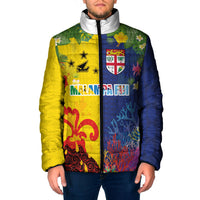 Malampa Fiji Day Padded Jacket Volcano and Coral Reef with Culture Patterns Split Style