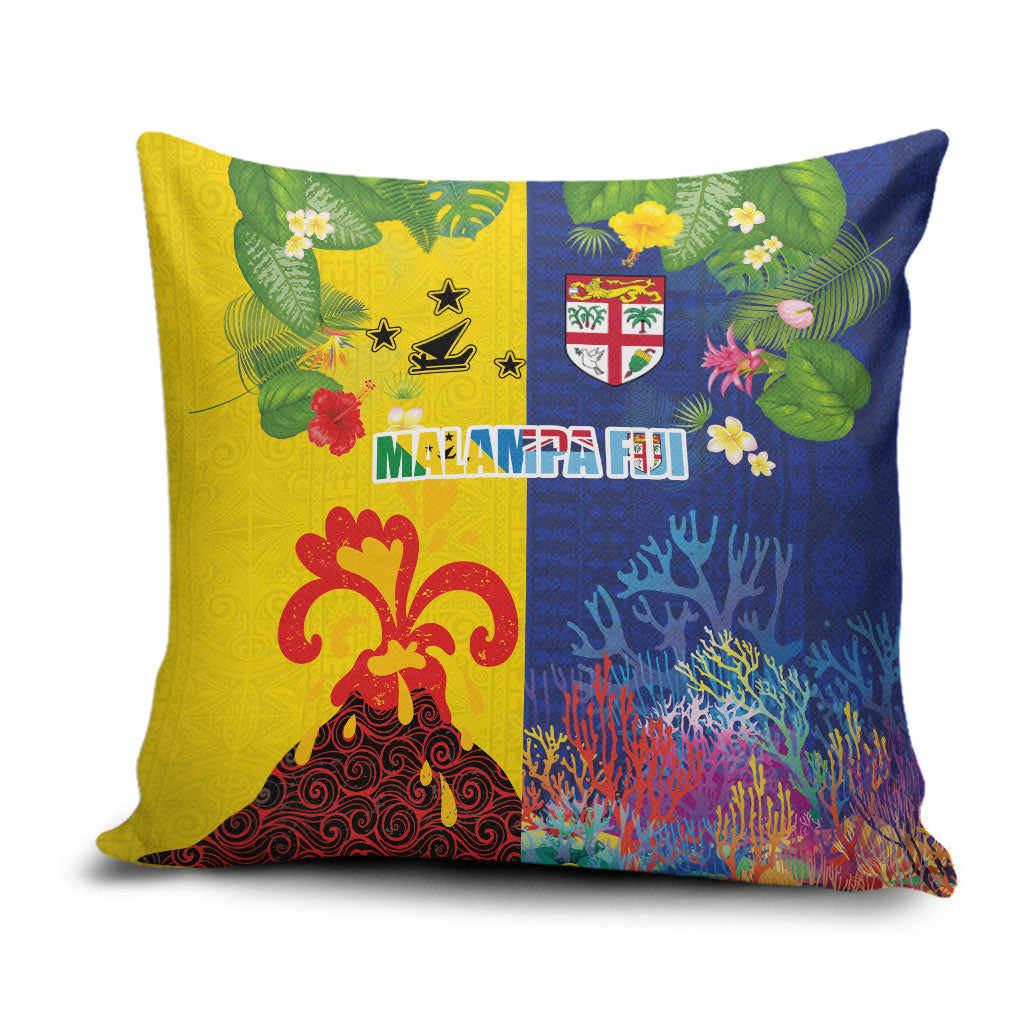 Malampa Fiji Day Pillow Cover Volcano and Coral Reef with Culture Patterns Split Style