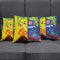 Malampa Fiji Day Pillow Cover Volcano and Coral Reef with Culture Patterns Split Style