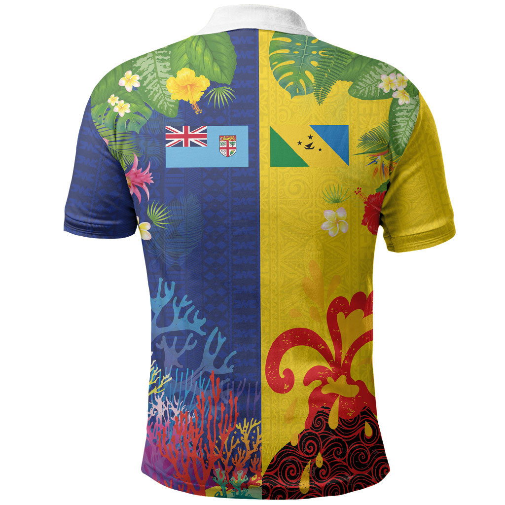 Malampa Fiji Day Polo Shirt Volcano and Coral Reef with Culture Patterns Split Style