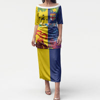Malampa Fiji Day Puletasi Volcano and Coral Reef with Culture Patterns Split Style