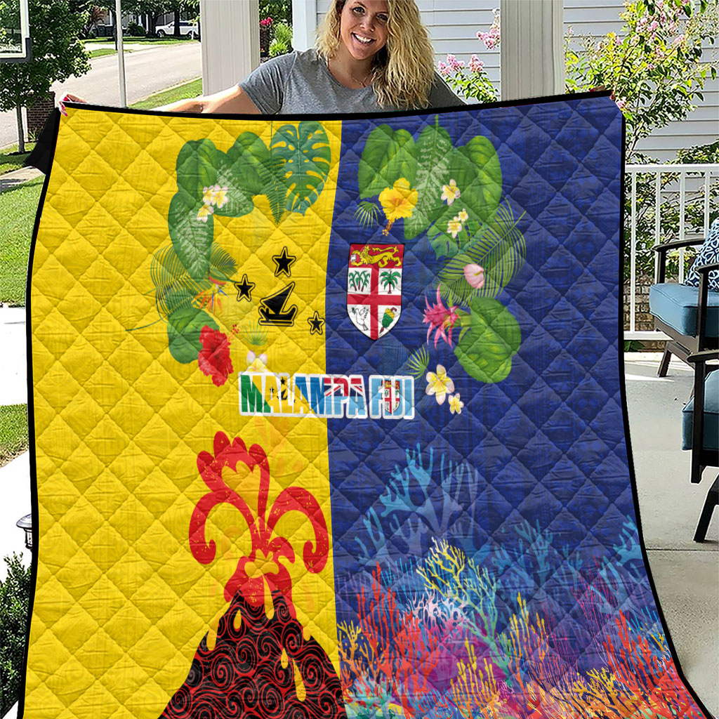 Malampa Fiji Day Quilt Volcano and Coral Reef with Culture Patterns Split Style