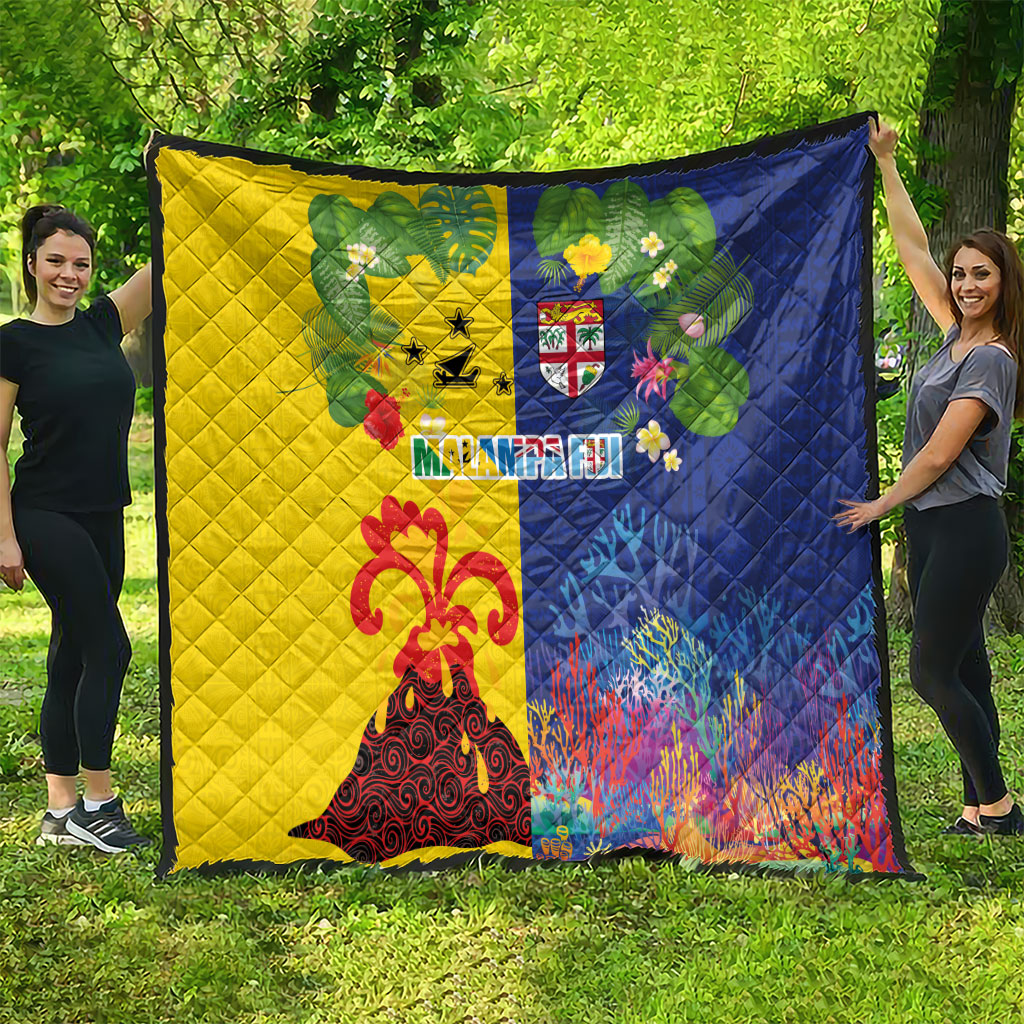 Malampa Fiji Day Quilt Volcano and Coral Reef with Culture Patterns Split Style