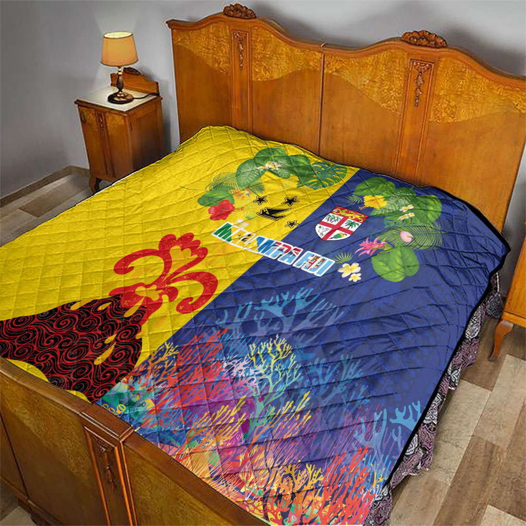 Malampa Fiji Day Quilt Volcano and Coral Reef with Culture Patterns Split Style