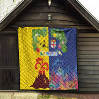 Malampa Fiji Day Quilt Volcano and Coral Reef with Culture Patterns Split Style