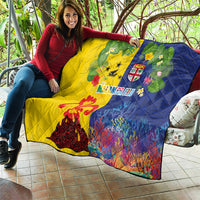 Malampa Fiji Day Quilt Volcano and Coral Reef with Culture Patterns Split Style
