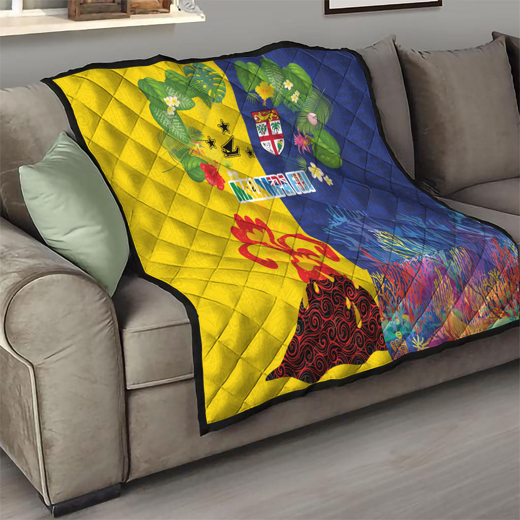 Malampa Fiji Day Quilt Volcano and Coral Reef with Culture Patterns Split Style