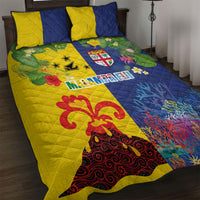 Malampa Fiji Day Quilt Bed Set Volcano and Coral Reef with Culture Patterns Split Style