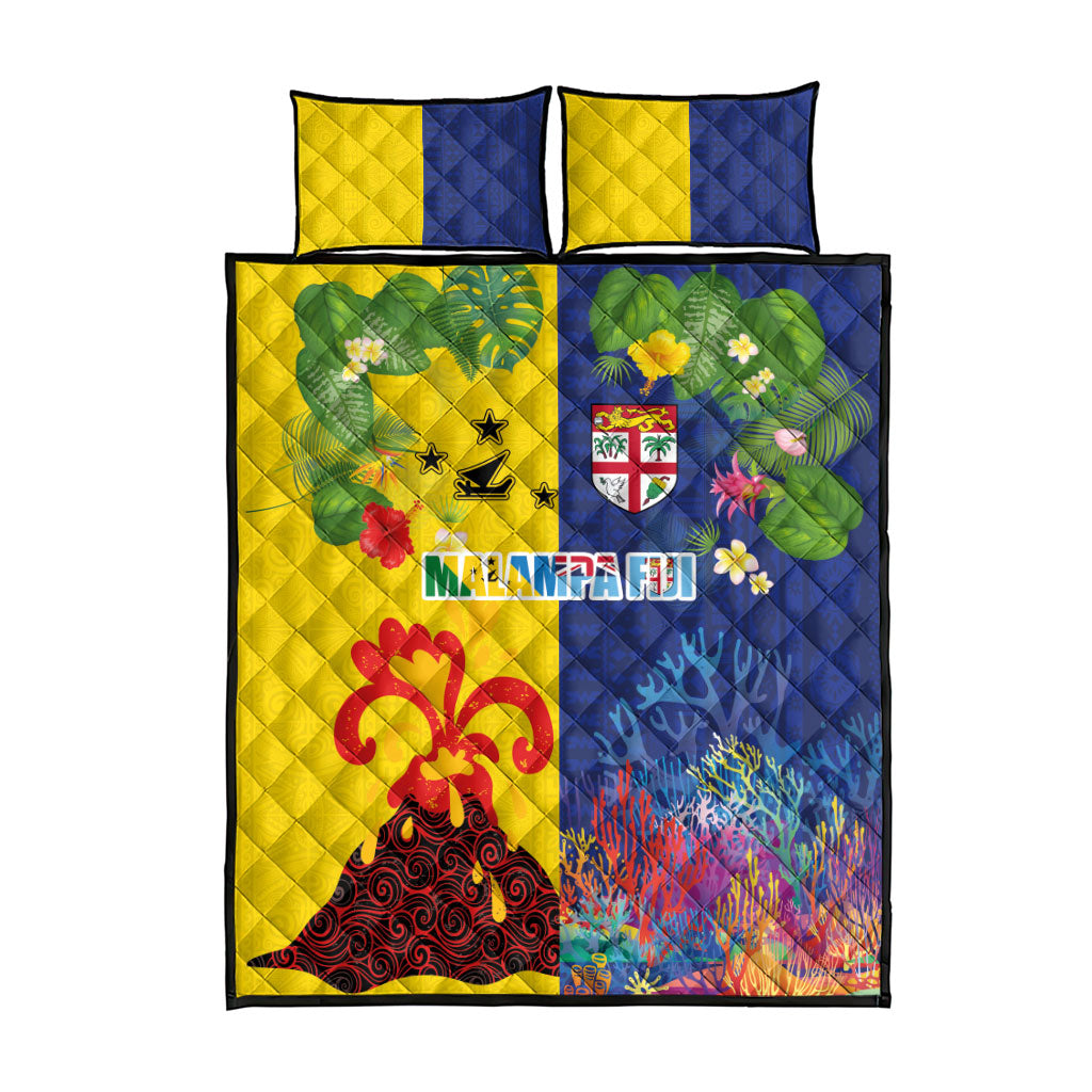 Malampa Fiji Day Quilt Bed Set Volcano and Coral Reef with Culture Patterns Split Style