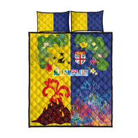Malampa Fiji Day Quilt Bed Set Volcano and Coral Reef with Culture Patterns Split Style