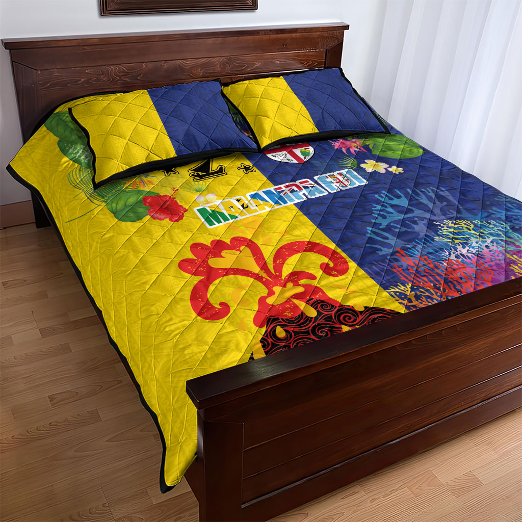 Malampa Fiji Day Quilt Bed Set Volcano and Coral Reef with Culture Patterns Split Style