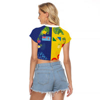 Malampa Fiji Day Raglan Cropped T Shirt Volcano and Coral Reef with Culture Patterns Split Style