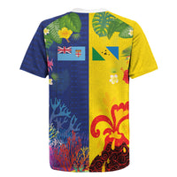 Malampa Fiji Day Rugby Jersey Volcano and Coral Reef with Culture Patterns Split Style