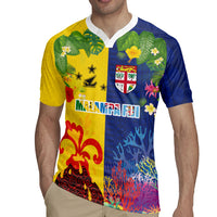 Malampa Fiji Day Rugby Jersey Volcano and Coral Reef with Culture Patterns Split Style