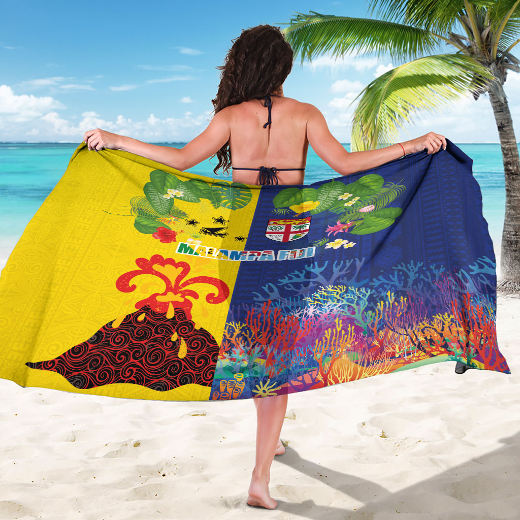 Malampa Fiji Day Sarong Volcano and Coral Reef with Culture Patterns Split Style
