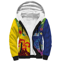 Malampa Fiji Day Sherpa Hoodie Volcano and Coral Reef with Culture Patterns Split Style