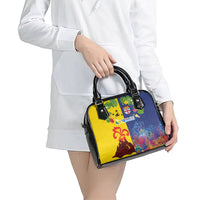 Malampa Fiji Day Shoulder Handbag Volcano and Coral Reef with Culture Patterns Split Style