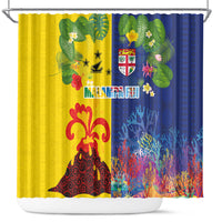 Malampa Fiji Day Shower Curtain Volcano and Coral Reef with Culture Patterns Split Style