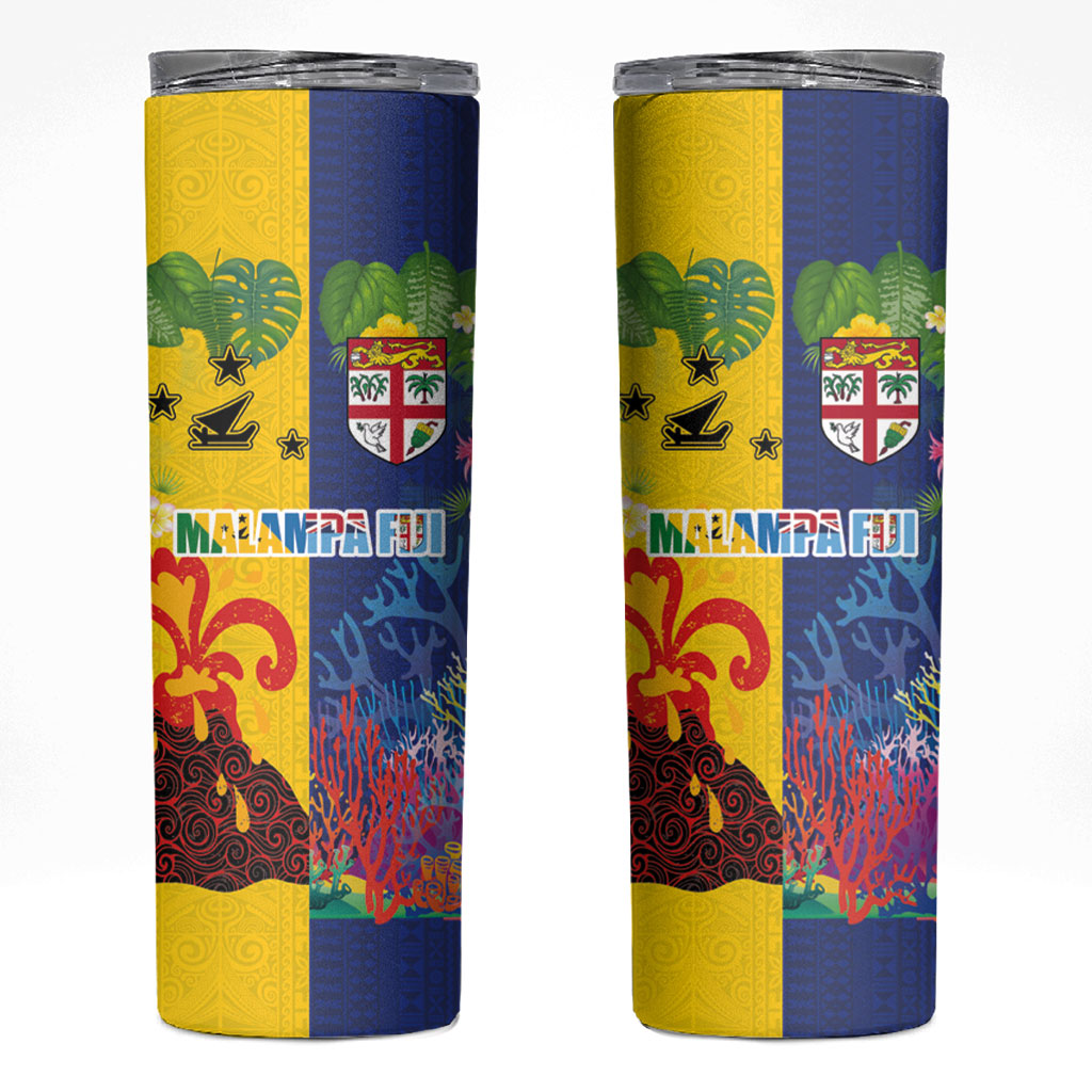 Malampa Fiji Day Skinny Tumbler Volcano and Coral Reef with Culture Patterns Split Style