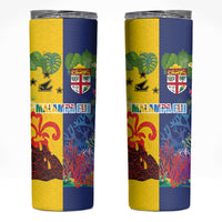 Malampa Fiji Day Skinny Tumbler Volcano and Coral Reef with Culture Patterns Split Style